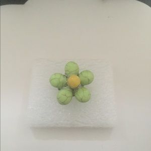 Green Turquoise Flower Ring with Yellow Bead